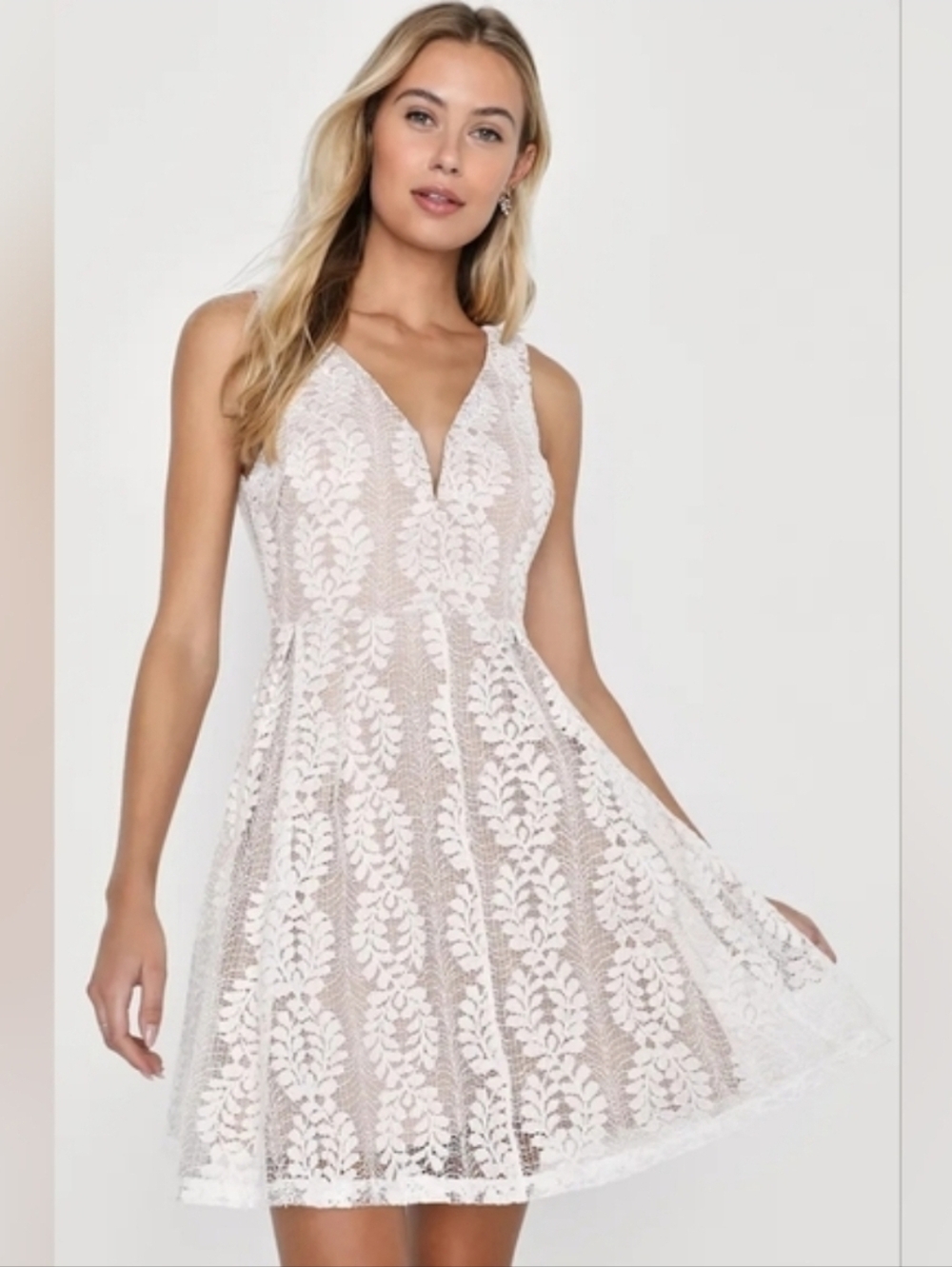 Lulus All My Heart Skater Mini Dress White Lace Bridal Summer Graduation Small - Picture 1 of 9